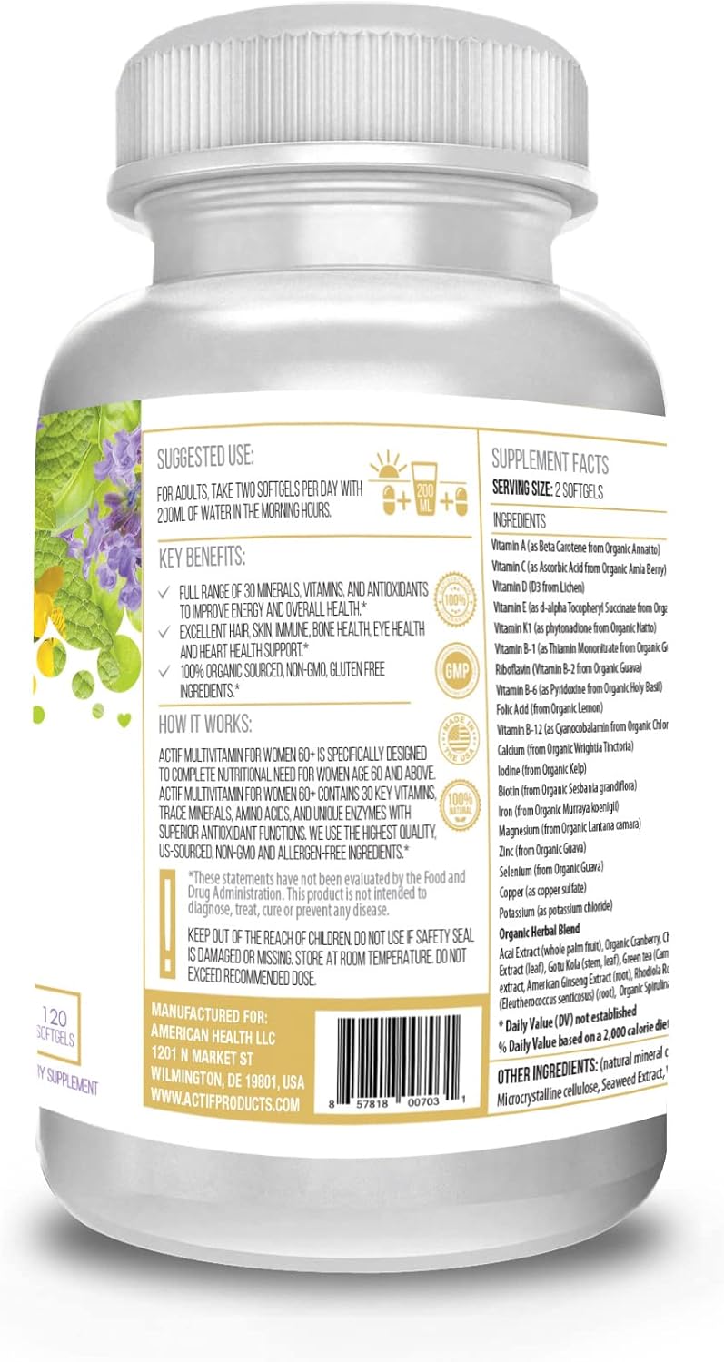 ACTIF Multivitamínico para mujeres mayores de 60 años con 30 vitami...