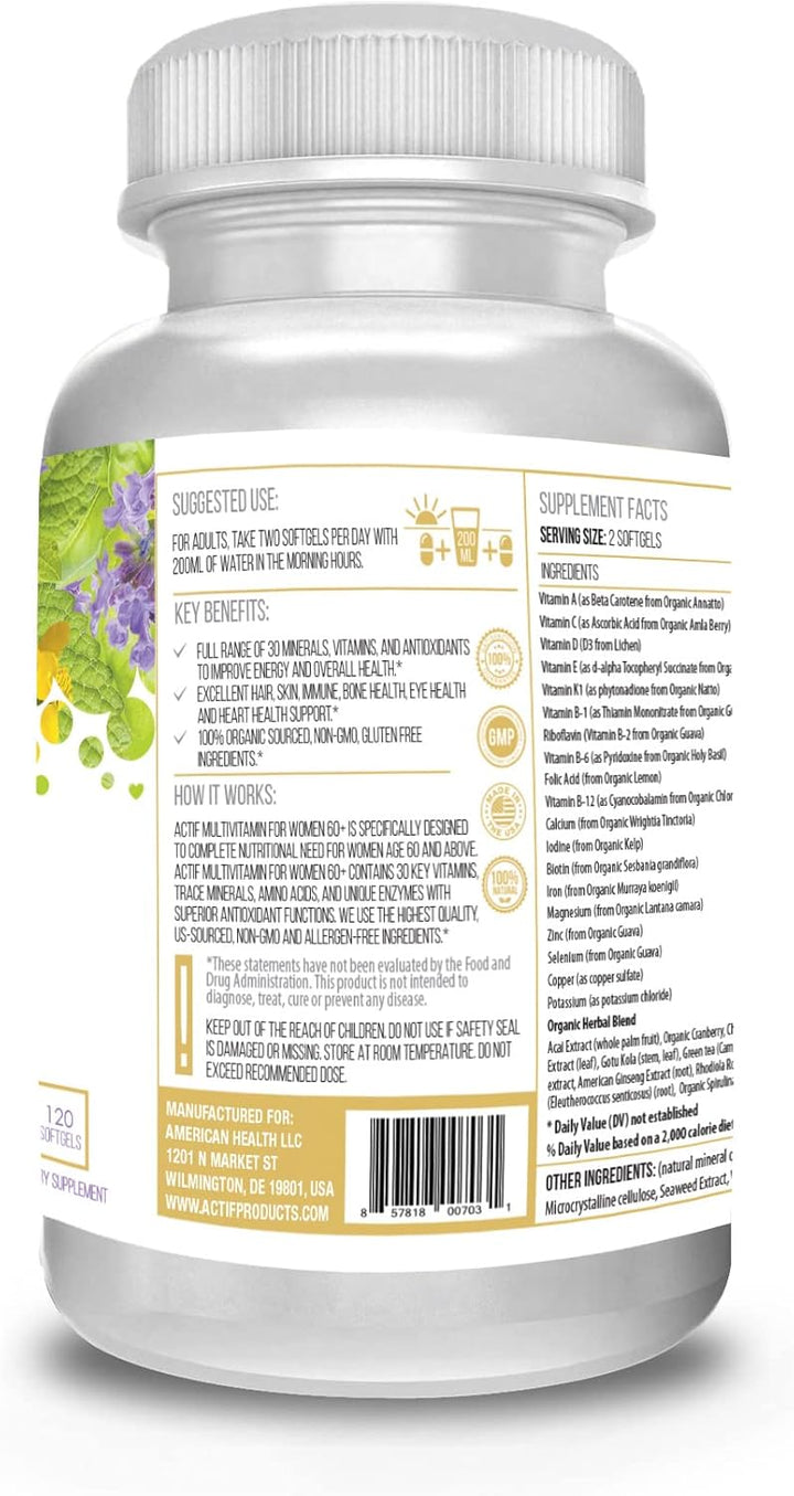 ACTIF Multivitamínico para mujeres mayores de 60 años con 30 vitami...