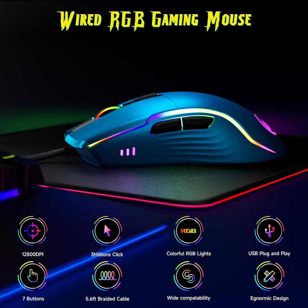 memzuoix Mouse para juegos con cable RGB - 6 DPI ajustables hasta 1...