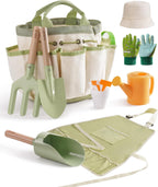ROBUD Juego de Jardinería para Niños, Herramienta de Jardín de Madera para Niños, Kit de Herramientas de Jardín con Bolsa de Almacenamiento, Delantal, Guantes, Juguetes Montessori para Niños para