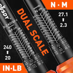 HORUSDY Juego de llave dinamométrica de 1/4" de 4 piezas, llave dinamométrica de 20-240 in-lb con barra de extensión de 3" y adaptador de 1/4" a 3/8", llaves dinamométricas Cr-V de pulgada-libra para