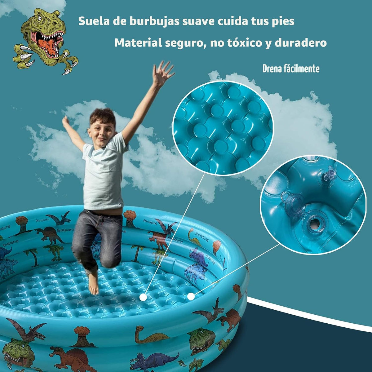 Piscina inflable de dinosaurio para bebés, piscina infantil de 48 x 12 pulgadas
