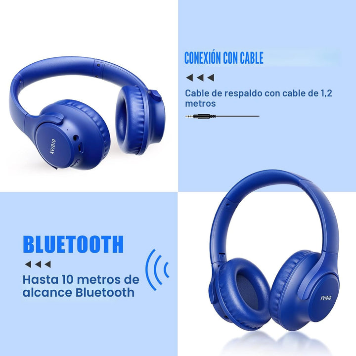 KVIDIO Auriculares Bluetooth sobre la oreja, 65 horas de reproducci...
