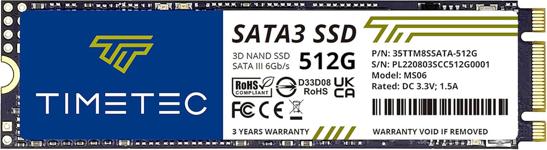 Timetec 512GB SSD 3D NAND SATA III 6Gb\/s M.2 2280 NGFF 256TBW Velo...