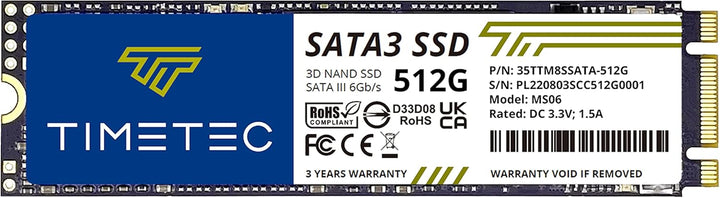 Timetec 512GB SSD 3D NAND SATA III 6Gb\/s M.2 2280 NGFF 256TBW Velo...
