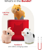 Toniebox 2 My First Farm Bundle para Kids 1+ con Soft y Squeezable Cow, Horse, y Pig - Sunset Red