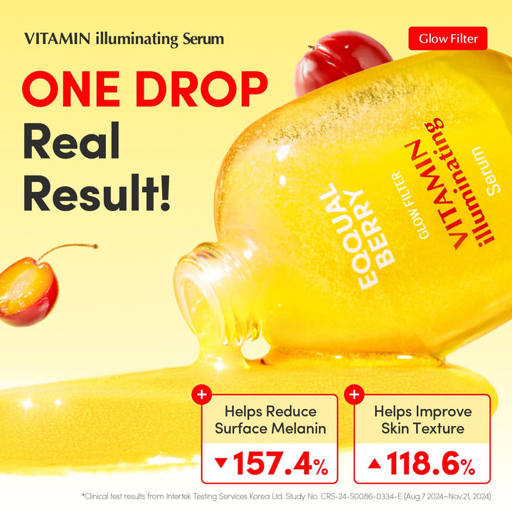 EQQUALBERRY - Suero iluminador de vitamina doble, niacinamida al 4%...