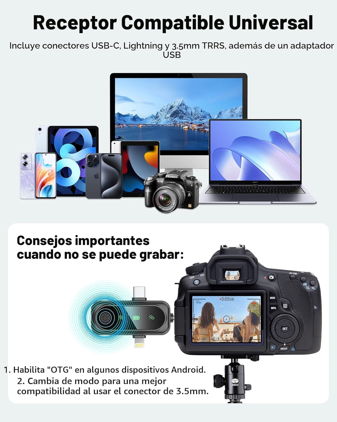GoorDik Micrófono Lavalier inalámbrico para iPhone, Android, USB C,...