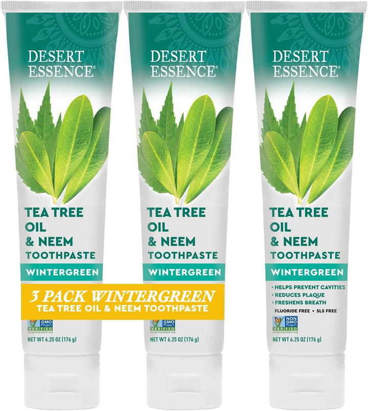 Desert Essence Aceite de árbol de té y pasta de dientes de neem, ga...