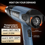 Pistola de calor, calentamiento rápido resistente, control variable de 120°F ~ 1200°F (122 °F-932 °F), pistola de calor con 4 boquillas para manualidades, tubo retráctil, envoltura de vinilo