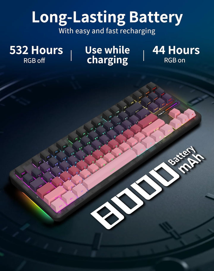 Aula F87 Pro Gaming Keyboard, Tri-Mode BT5.0\/2.4GHz\/USB-C Hot-Swa...