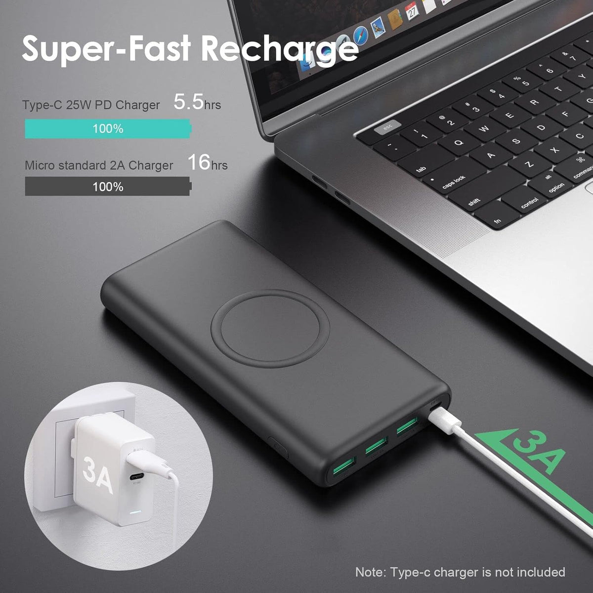 Cargador portátil inalámbrico, 33800 mAh, 15 W, carga inalámbrica r...