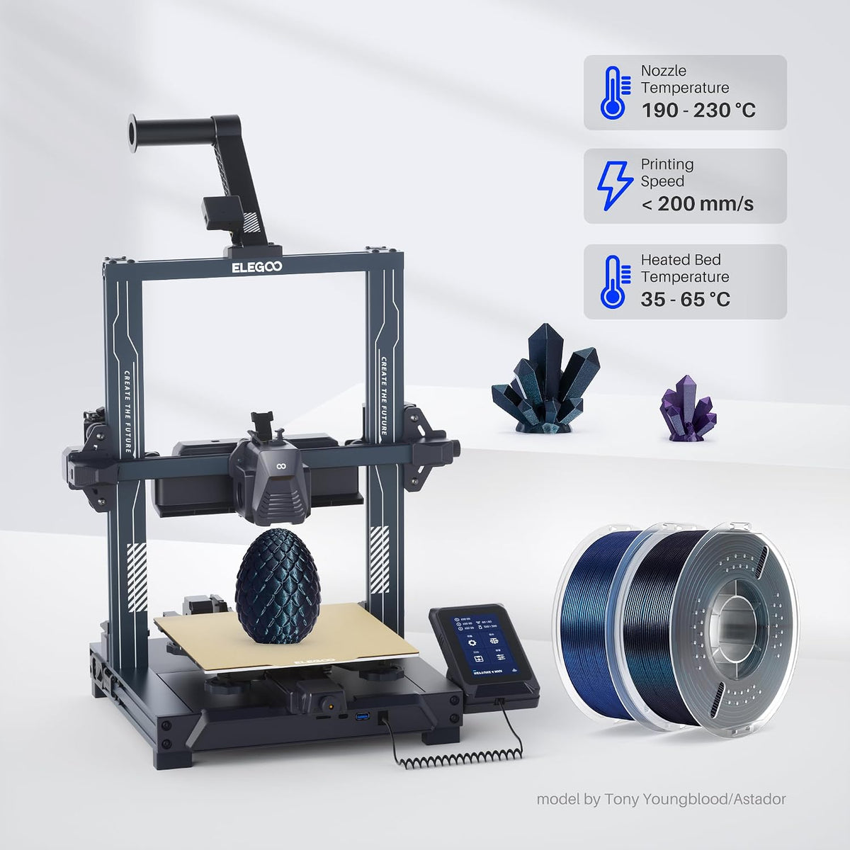 ELEGOO Filamento PLA para impresora 3D de 0.069 pulgadas, color azu...
