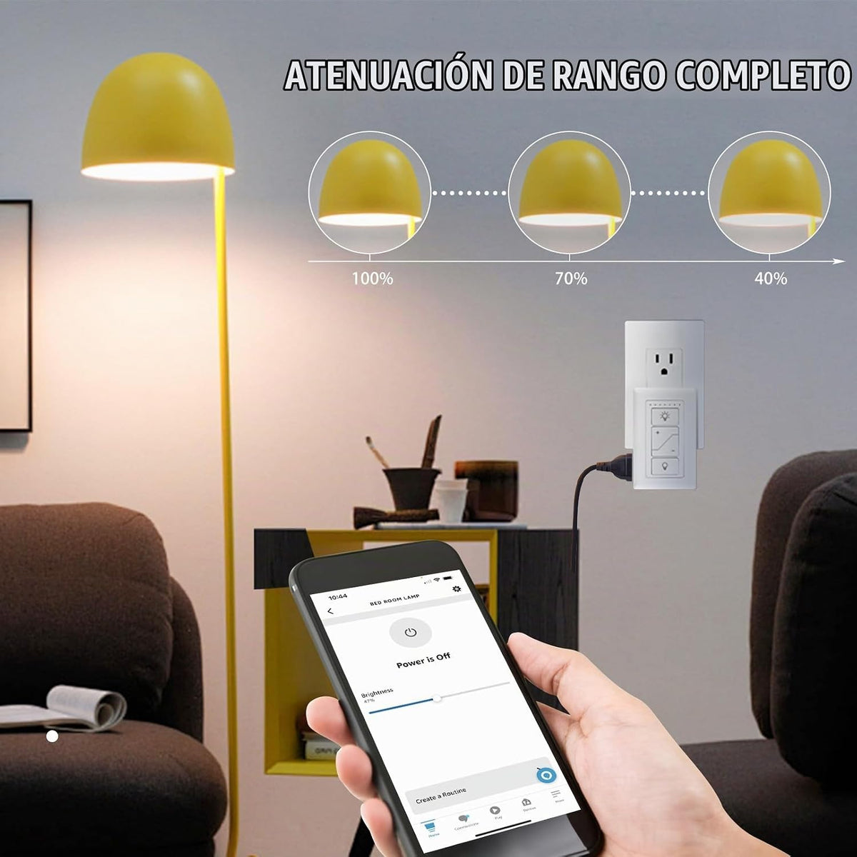 Lámpara Regulador de intensidad enchufable, enchufe inalámbrico con control remoto, interruptor de luz digital para lámpara compatible con Alexa, para luces LED/CFL regulables e incandescentes/halógenas