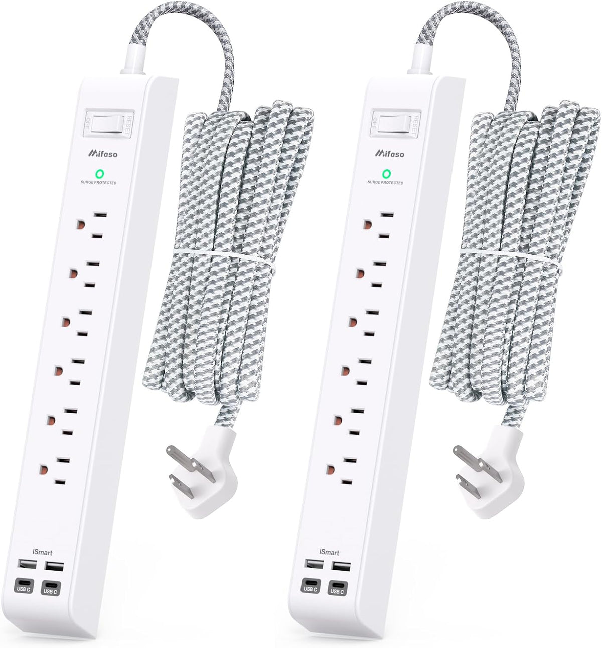 Paquete de 2 cables de extensión de 10 pies con protección contra sobretensiones