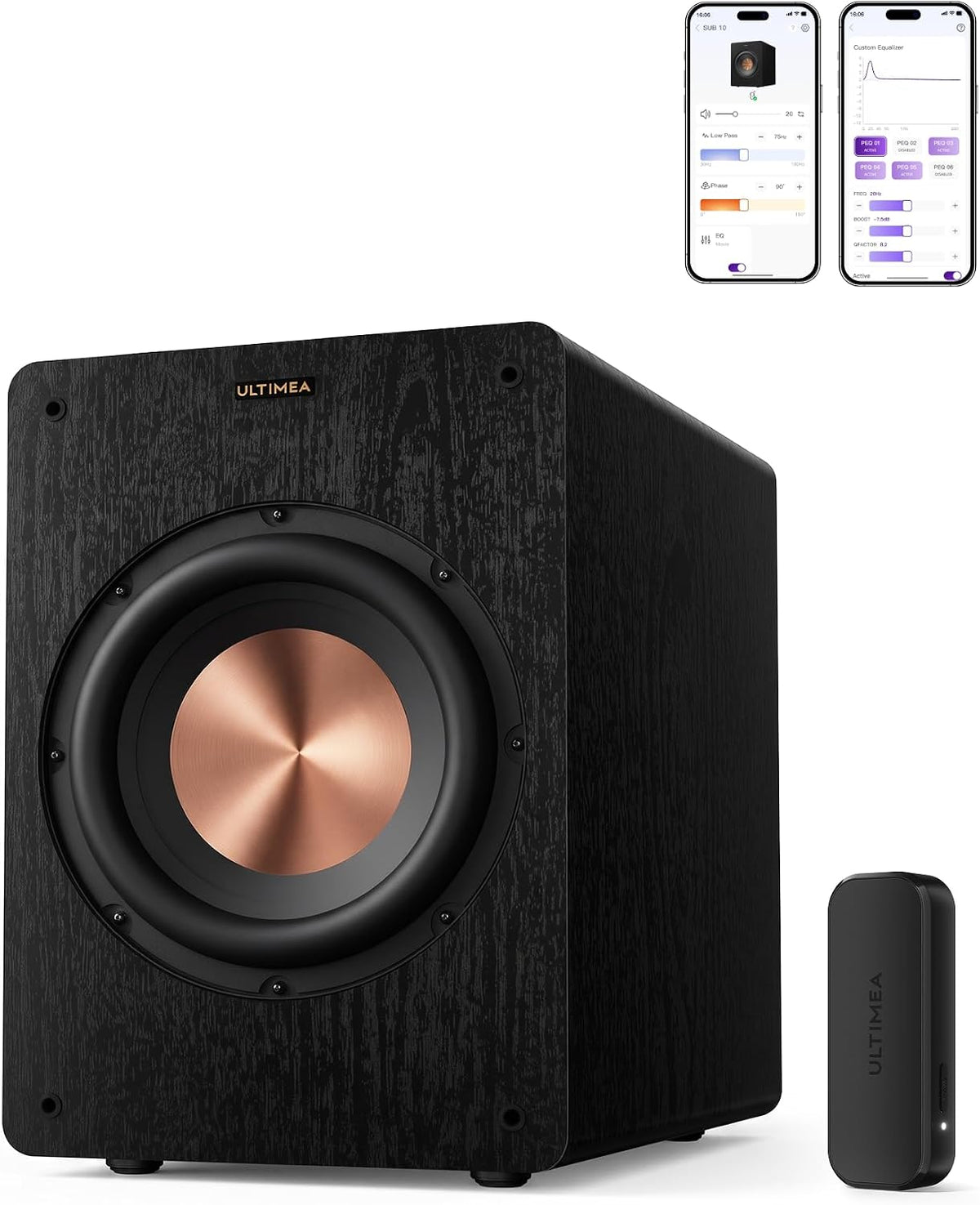 ULTIMEA Subwoofer alimentado de 10", adaptador de subwoofer inalámbrico