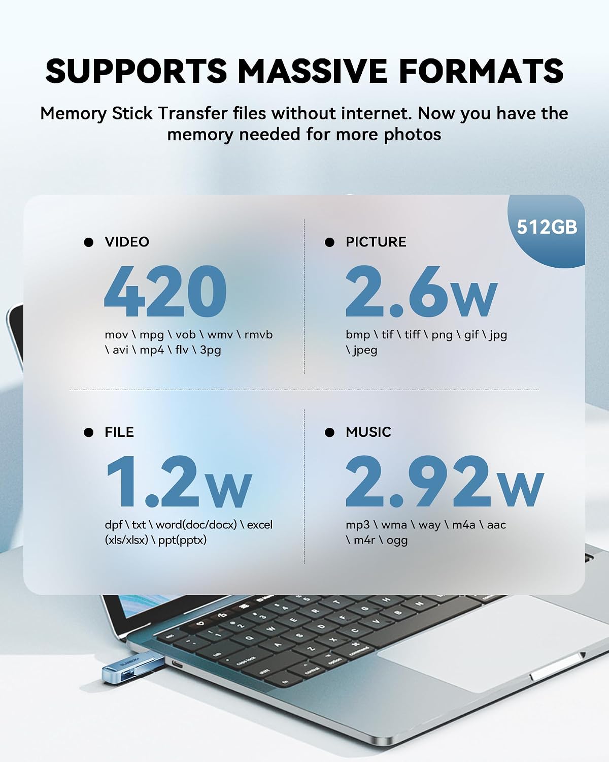 BLANBOK+ Memoria flash USB certificada MFi de 512GB para iPhone, un...