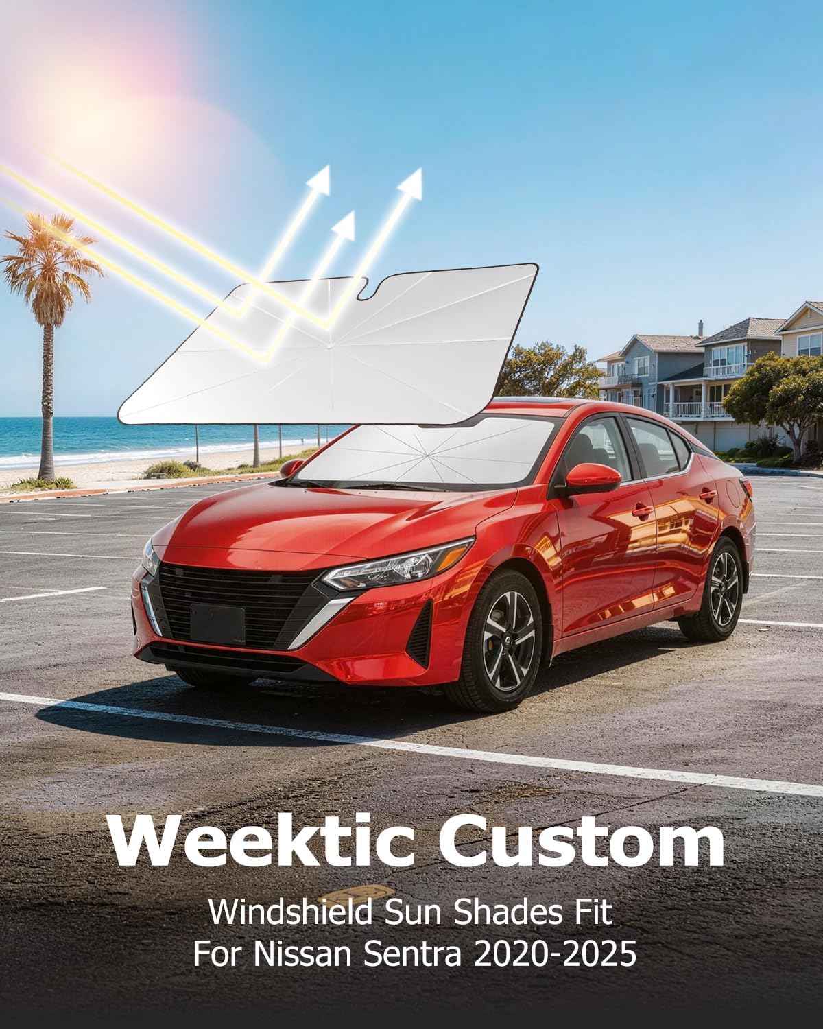 Weektic Parasol personalizado para parabrisas para Nissan Sentra 2020-2026, [revestimiento de cristal de hielo de doble espeso] Protección solar y térmica, mantiene el vehículo fresco y protege el