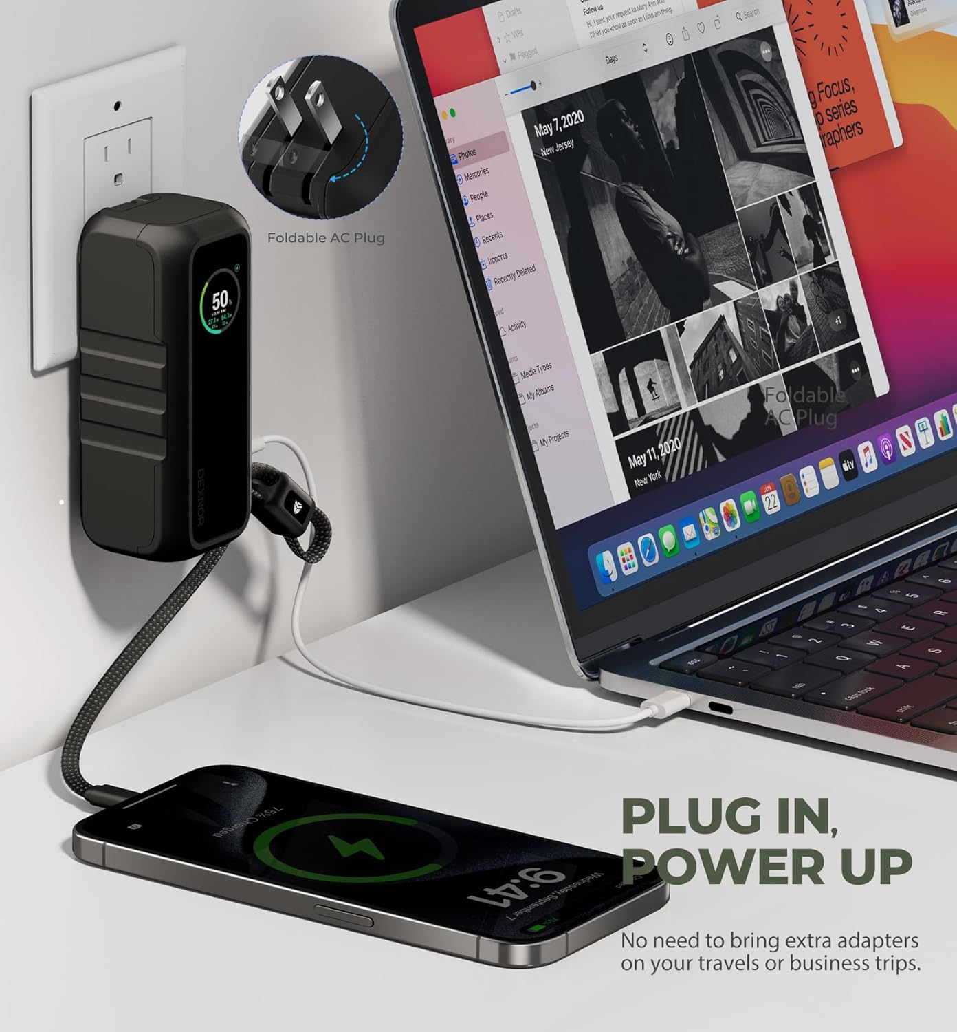 Dexnor Cargador portátil 3 en 1, banco de energía de 15,000 mAh 65...