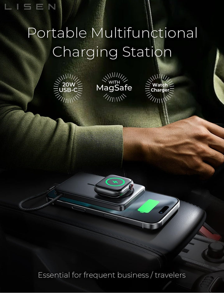 LISEN Banco de energía MagSafe ultra delgado de 0.5 pulgadas para i...
