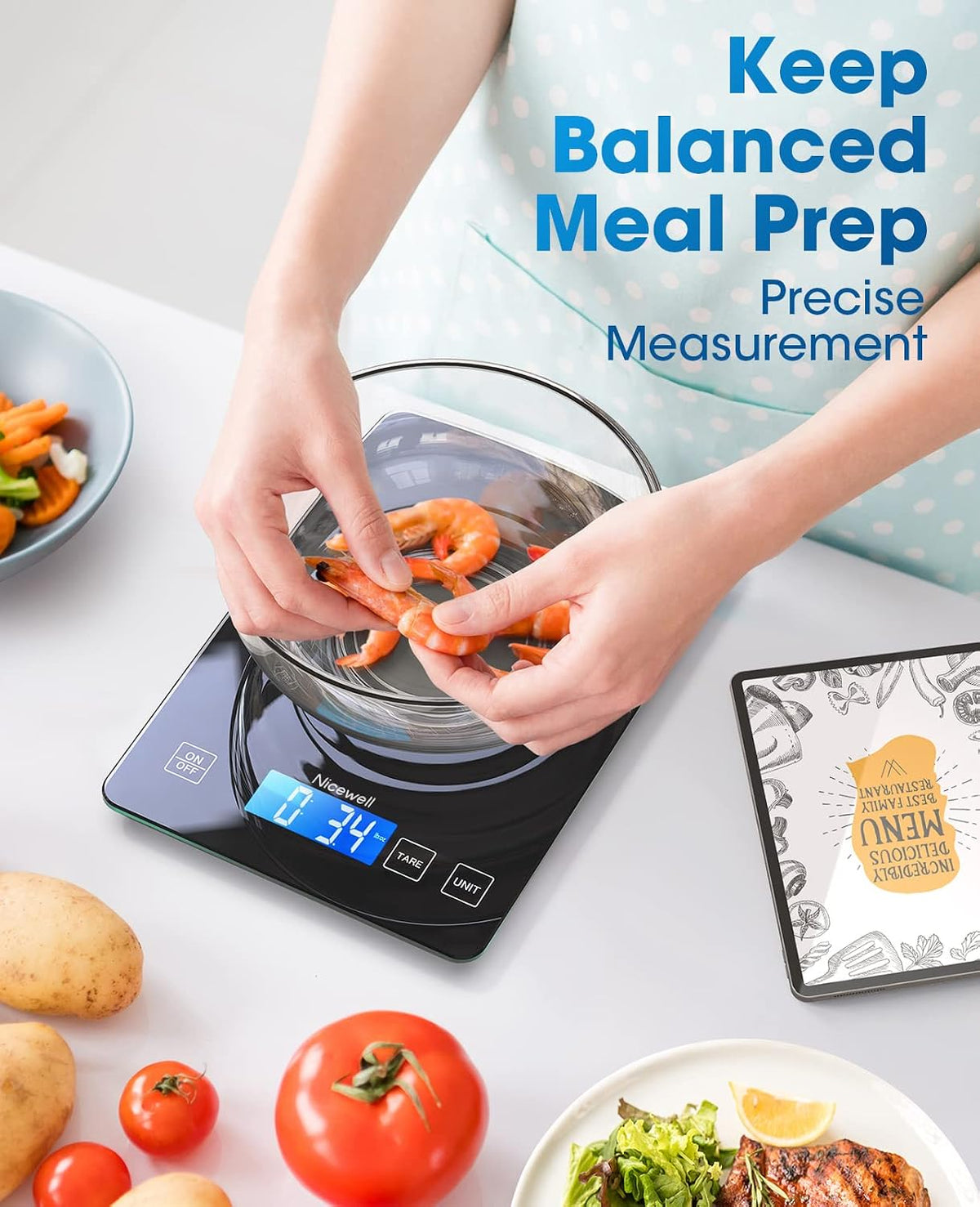 Báscula de alimentos digital de peso gramos y onzas, 22 libras/10 kg báscula de cocina para cocinar hornear, 1 g/0.1 onza precisión graduación, elegante plataforma de vidrio templado