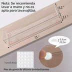 6 bandejas organizadoras grandes de plástico transparente de 15 x 6.3 pulgadas con 25 almohadillas antideslizantes para maquillaje, joyas, utensilios de cocina, baño y oficina