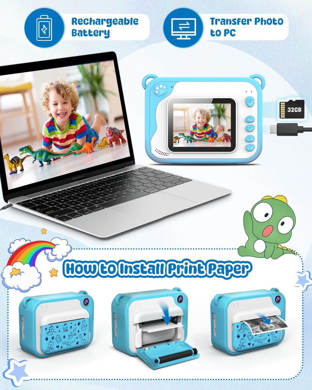 Cámara de impresión instantánea para niños, cámara de impresión ins...