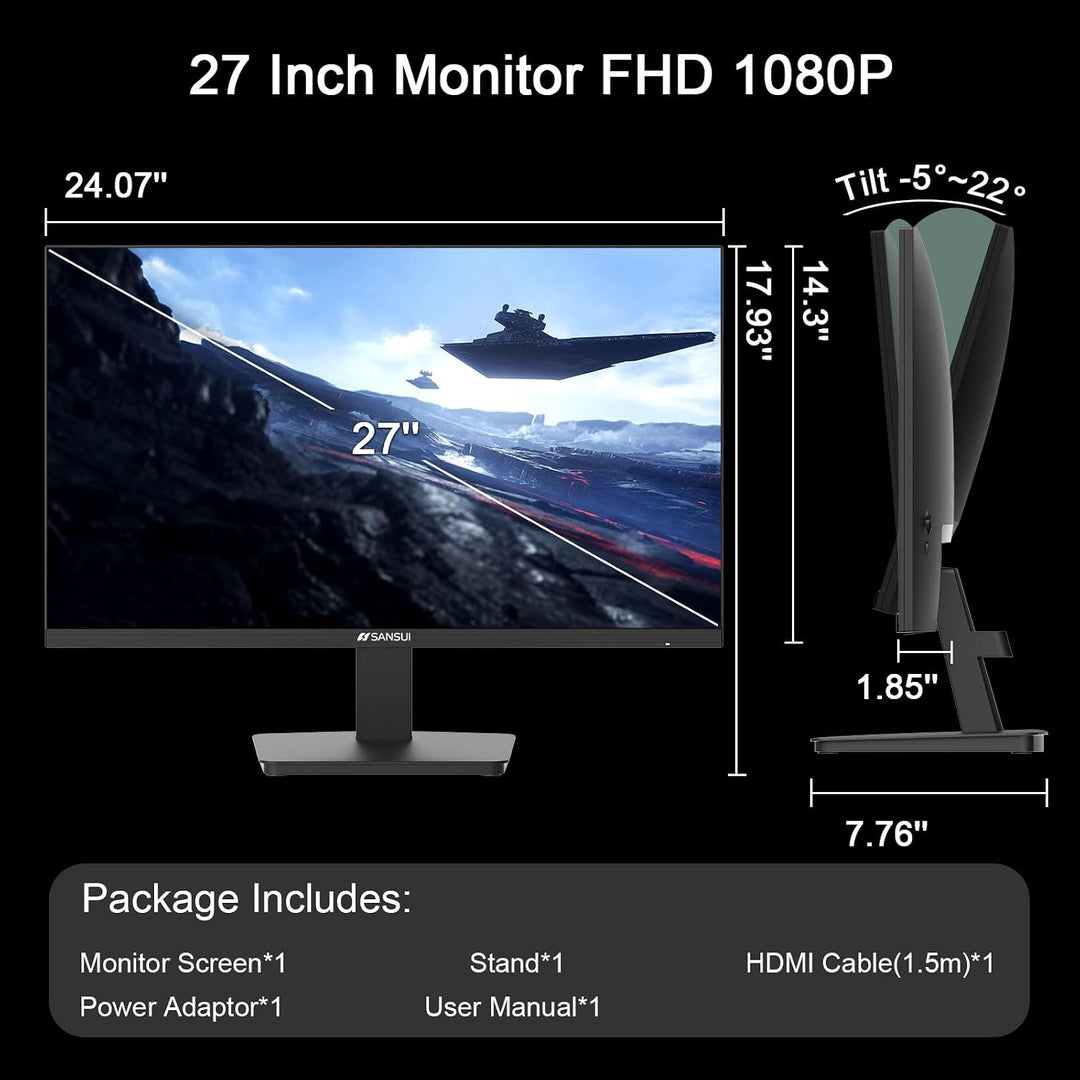 SANSUI Monitor de 27 pulgadas, monitor de computadora de 120 Hz, Fu...