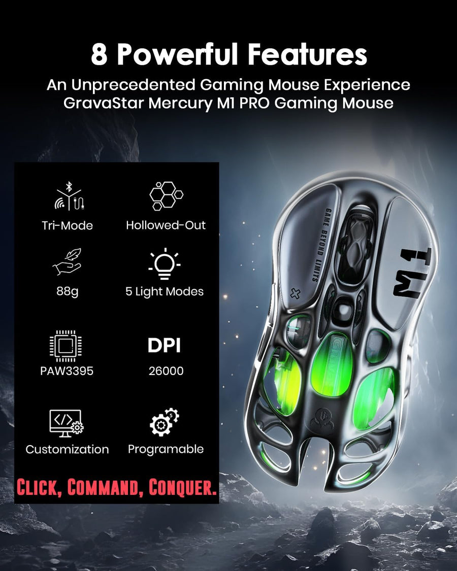 GravaStar Mouse inalámbrico para juegos Mercury M1 Pro - Sensor PAW...