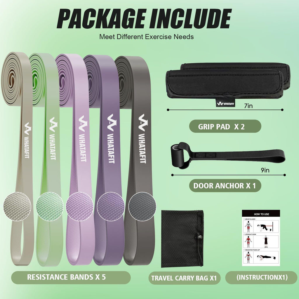 WHATAFIT Resistance Bands, Bandas de Asistencia para Dominadas de 5 Niveles para Entrenamiento