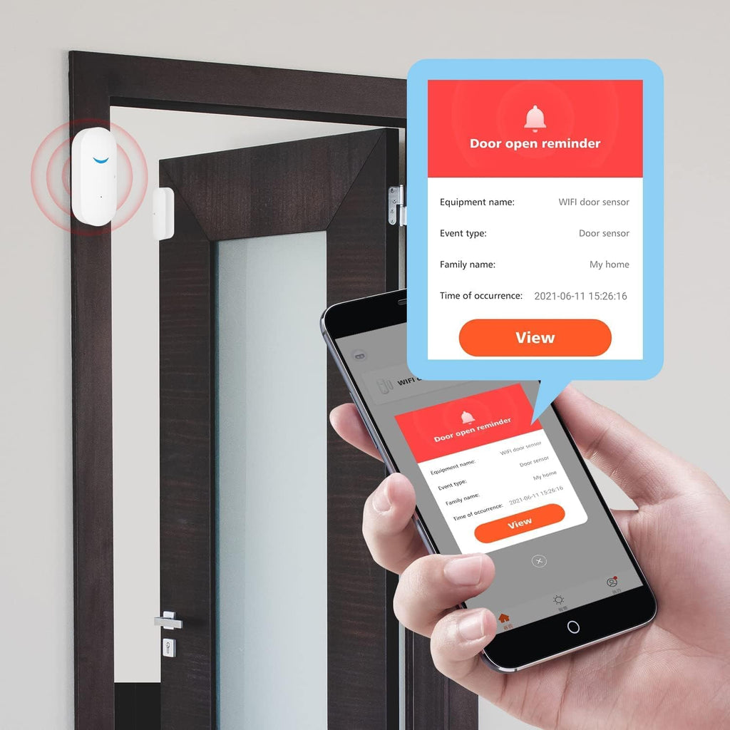 Paquete de 2 sensores WiFi para puertas y ventanas, alarma inteligente Tuya con control de aplicación de notificación gratuita, sistema de alarma de seguridad para el hogar, no requiere concentrador, compatible con Alexa, Google Home