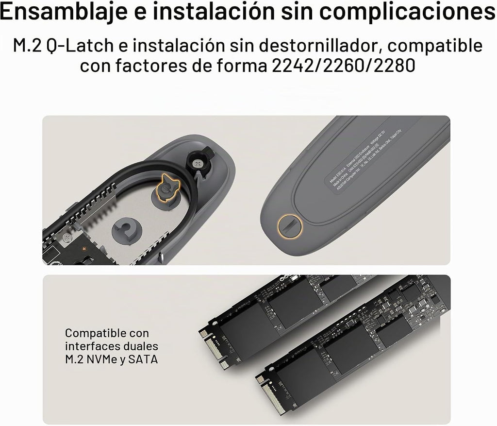 ASUS Cobble Carcasa SSD M.2, sin herramientas, USB-C 10 Gbps externa NVMe/SATA, refrigeración de aluminio, IP55 resistente al agua y al polvo, compatible con M.2 2230-2280, para PS5, MacBook y Windows, gris, 1 año de garantía