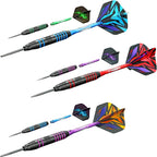 Juego de 12 dardos de punta de acero con barril de hierro antideslizante, ejes de dardos de aluminio y vuelos, afilador de dardos y caja de regalo
