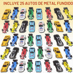 ArtCreativity Juego de 25 piezas de autos de juguete fundidos a presión, duradero, mini corredores en varios diseños, regalos de fiesta de cumpleaños geniales para niños, rellenos de bolsas de