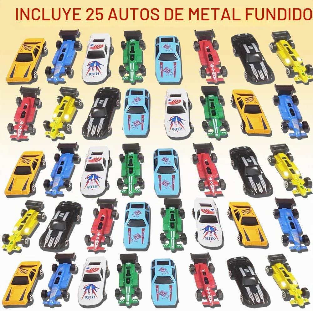 ArtCreativity Juego de 25 piezas de autos de juguete fundidos a presión, duradero, mini corredores en varios diseños, regalos de fiesta de cumpleaños geniales para niños, rellenos de bolsas de