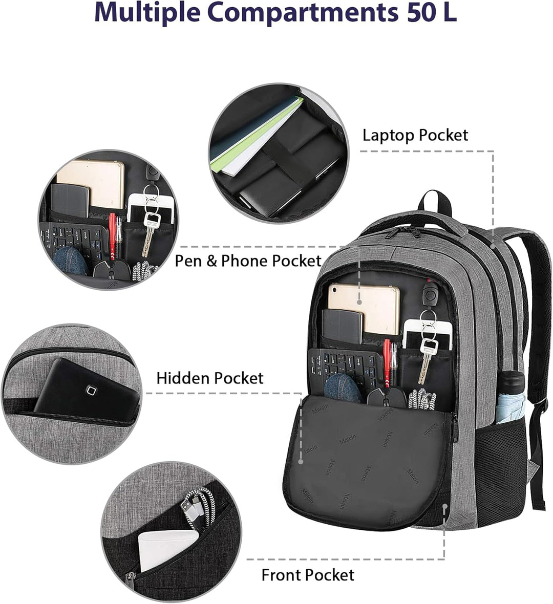 MATEIN Mochila extra grande para laptop de 18.4 pulgadas, mochila d...