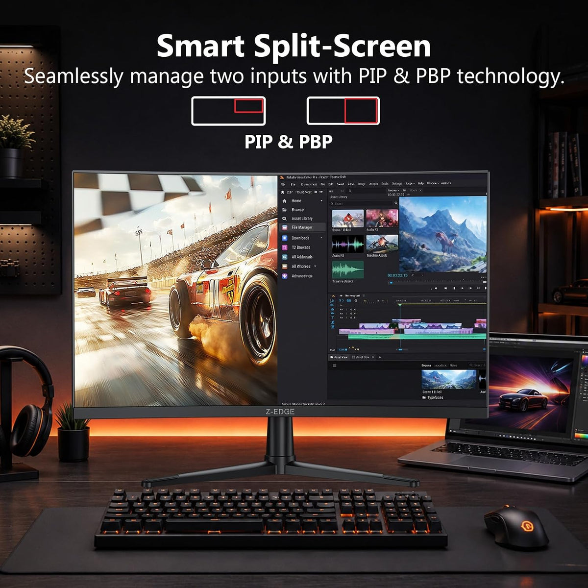 Z-Edge 27 pulgadas 2K monitor curvo de juego, monitor curvo 240Hz U...
