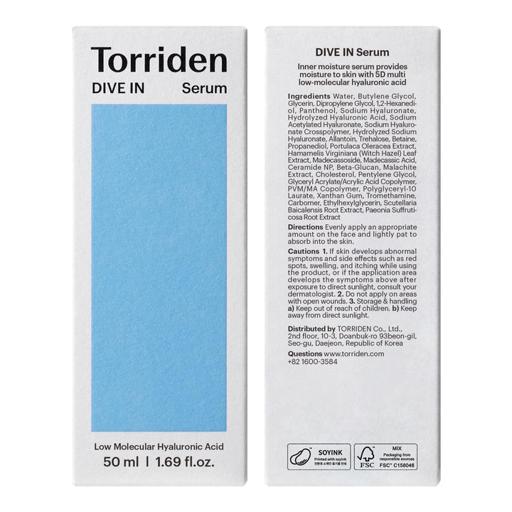 Torriden DIVE IN Suero de ácido hialurónico para hidratación profun...