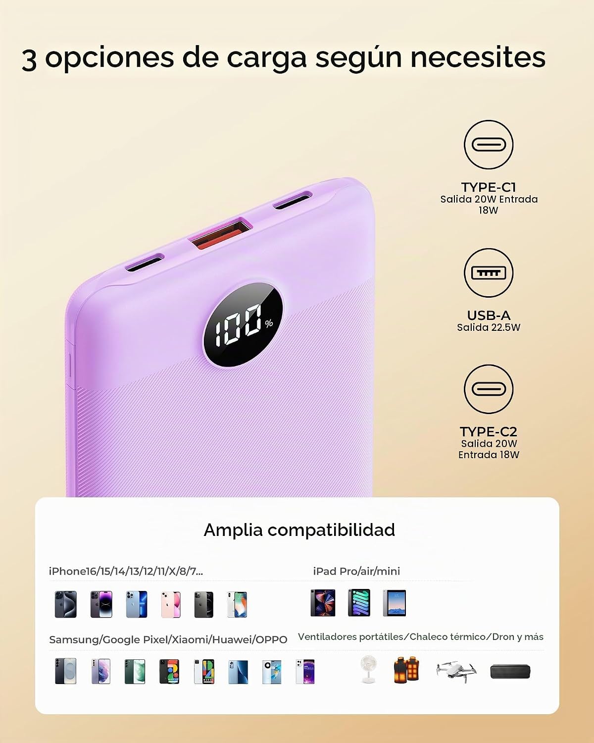 WeeFancy Cargador portátil pequeño de 10000 mAh, mini banco de ener...