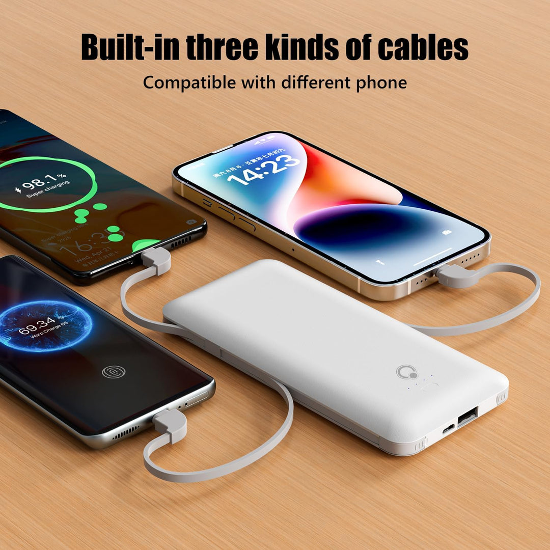 Brand Q - Cargador portátil con cables integrados y enchufe de pare...