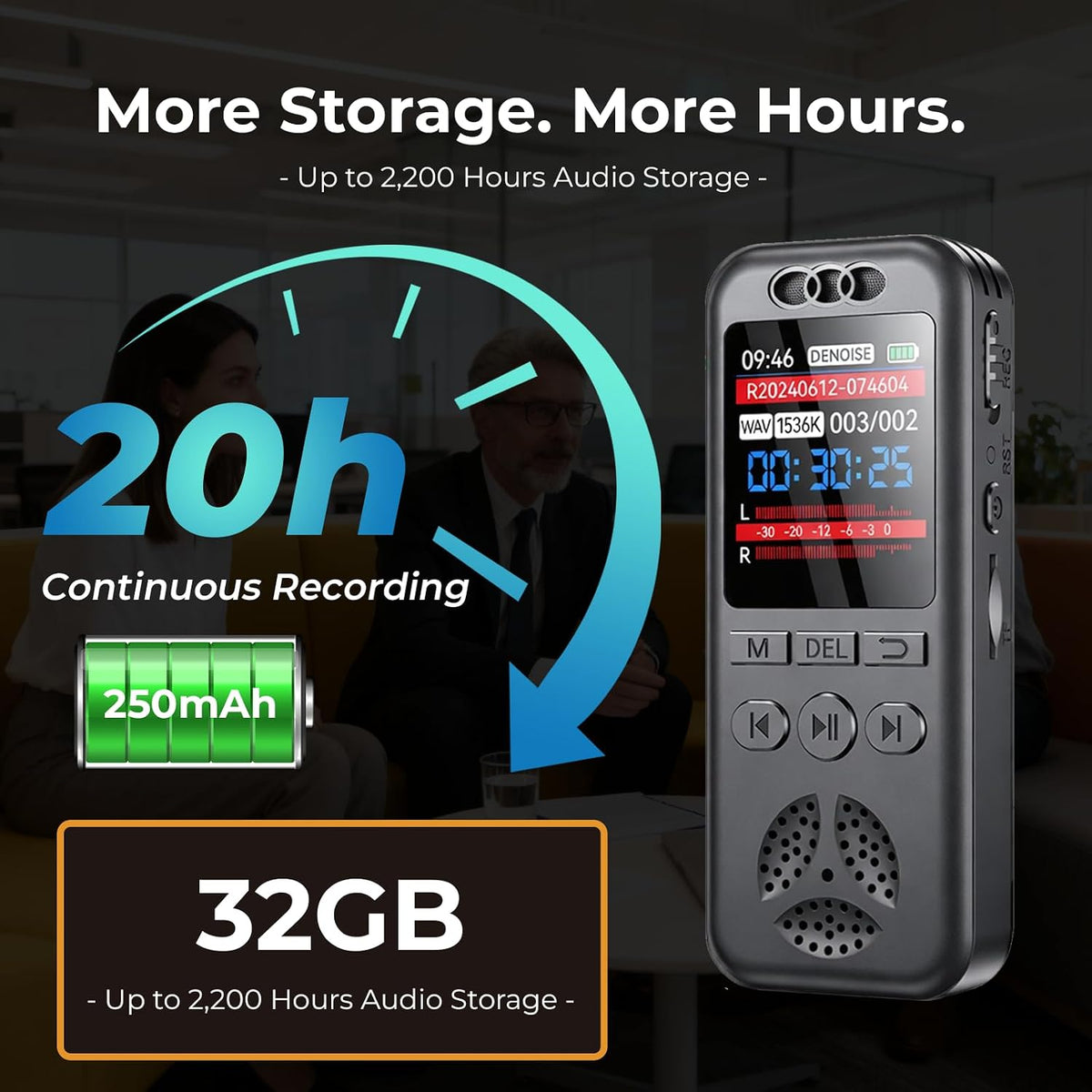 Grabadora de voz digital de 32 GB con reproducción, grabación