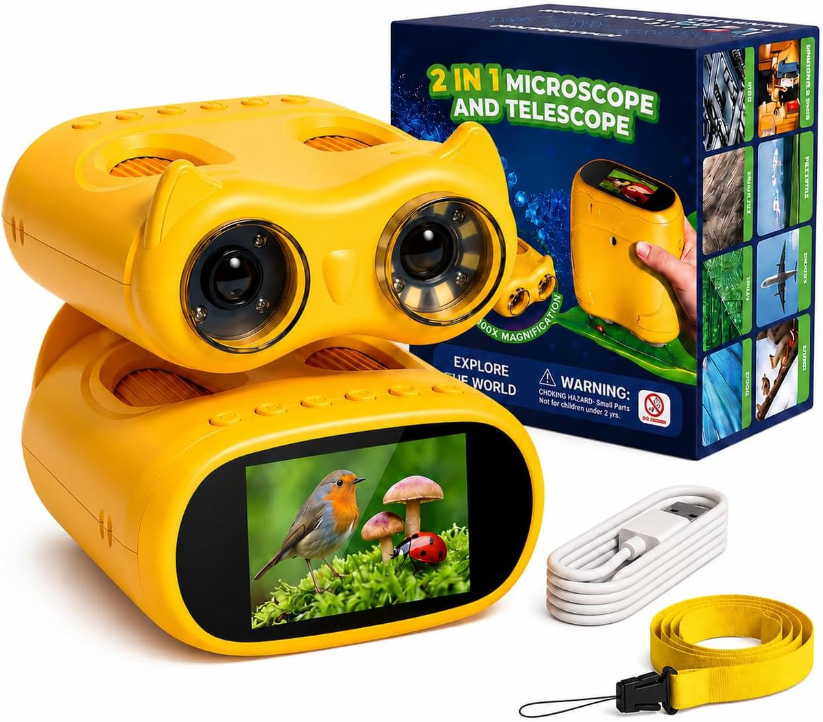 Microscopio y telescopio 2 en 1 para niños, microscopio digital de mano 1000X para niños, pantalla de 2.0 pulgadas, 8 LED, telescopio de bolsillo 10X para exteriores, cámara 1080P, juguetes