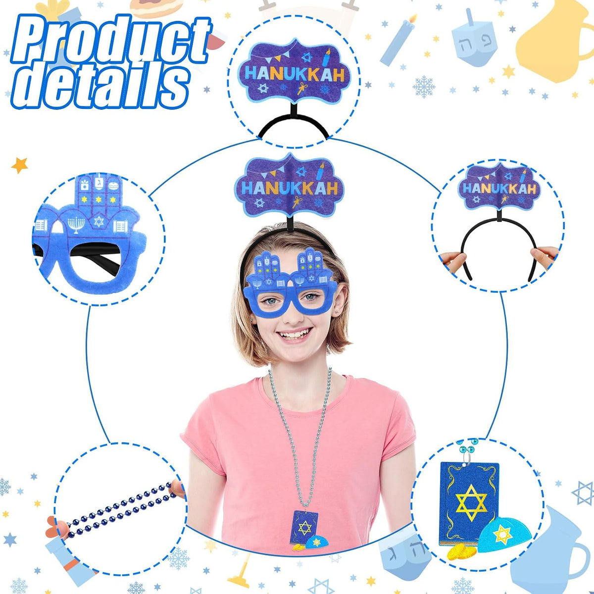 36 piezas de Hanukkah Party Favor Janucá Gafas Diadema Collar