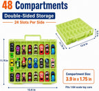 Caja Organizadora de Juguetes Compatible con Autos Hot Wheels, Contenedor para Autos de Matchbox, Mini Juguetes, Muñecas Pequeñas, Caja de Transporte Doble Cara para Hotwheels - 48