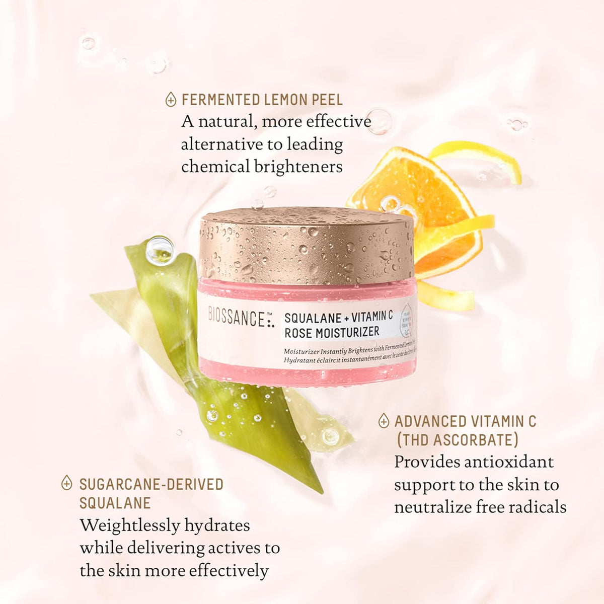 BIOSSANCE Squalane Vitamina C Rose Hidratante facial