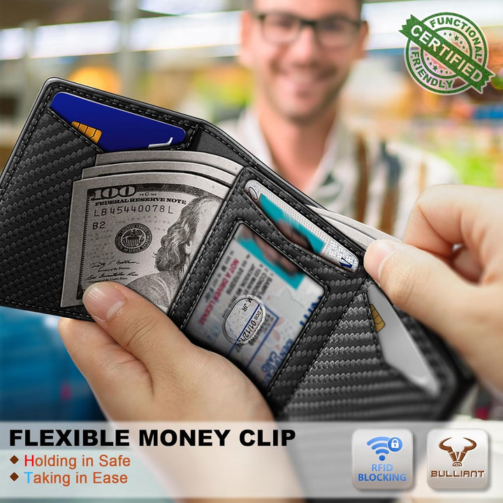 BULLIANT Billetera de cuero para hombre, tarjetero con clip para di...