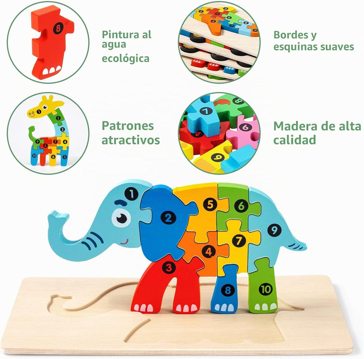 Paquete de 9 rompecabezas de madera para niños de 3 a 5 años, rompecabezas de animales Montessori