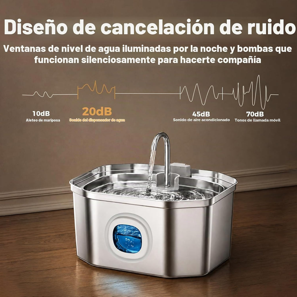 APAUK Fuente de Agua para Gatos de Acero Inoxidable, Fuente de Agua para Mascotas 108 oz/3.2 L