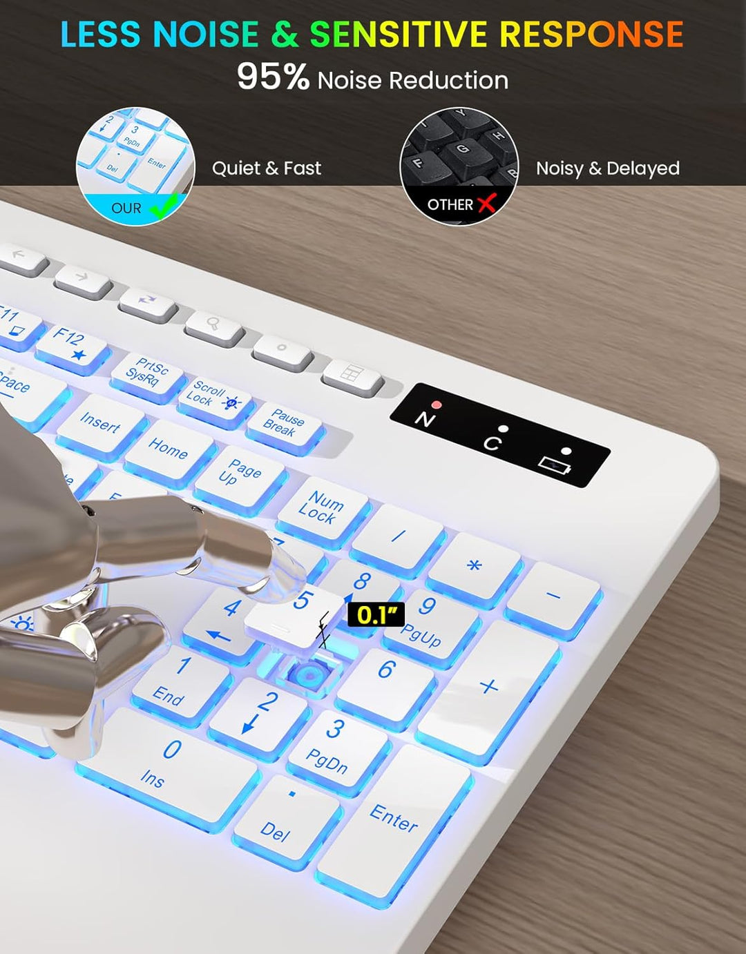 Teclado inalámbrico con retroiluminación de 7 colores, reposamuñeca...