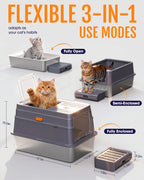 Powools Caja de arena cerrada de acero inoxidable para gatos, 17.1x13.2x15